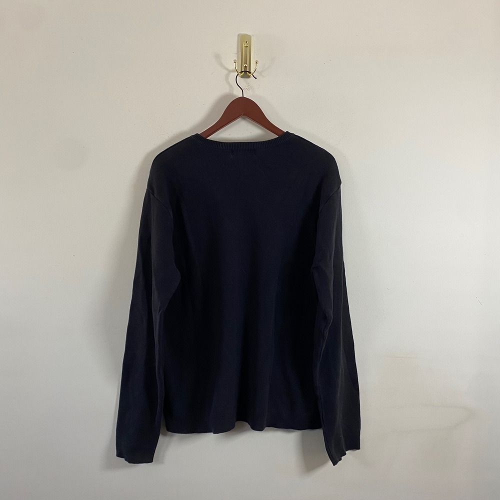 Old Navy Knit V-Neck Black Sweater White Gray Stripes Men's XL Cotton Grunge - Picture 5 of 6